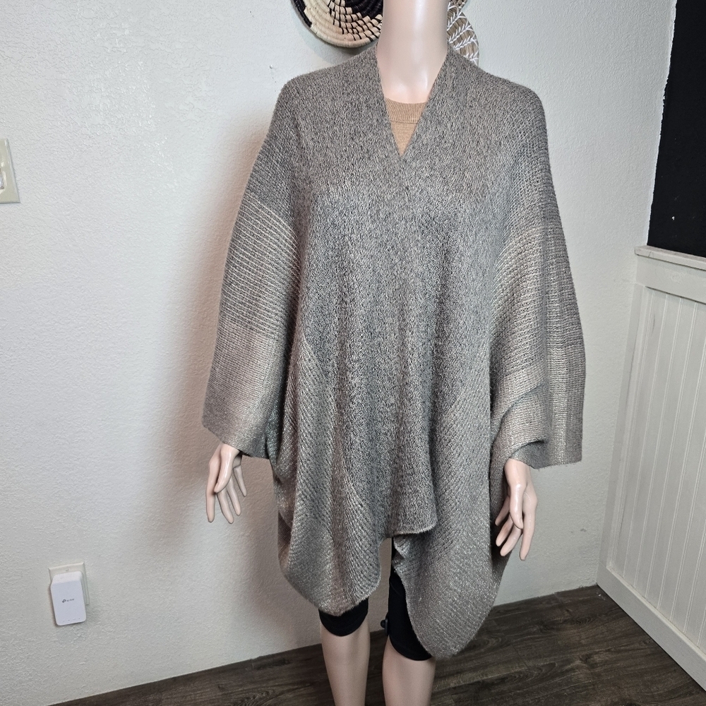 One Size Poncho  Soft Knit Gold Gray